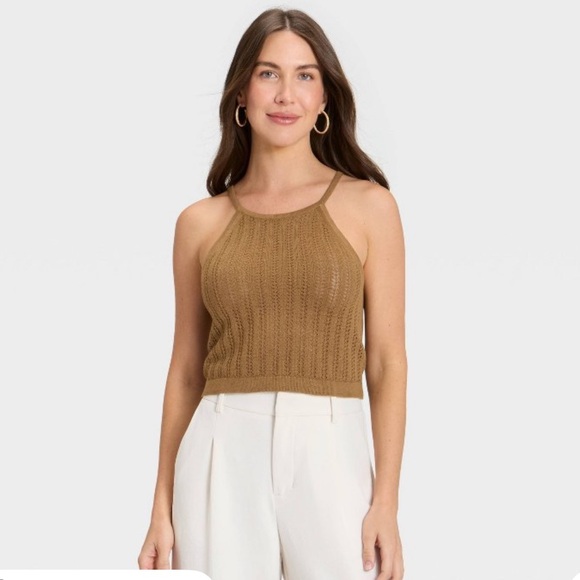 a new day Tops - NWT Target A New Day Women’s Pointelle tank pullover sweater - brown - sz L